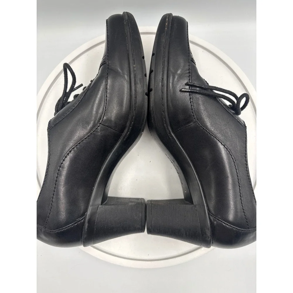 Clarks Leather Oxford Heels 7M Black Dark Academia Lace Up Block Heel 80424